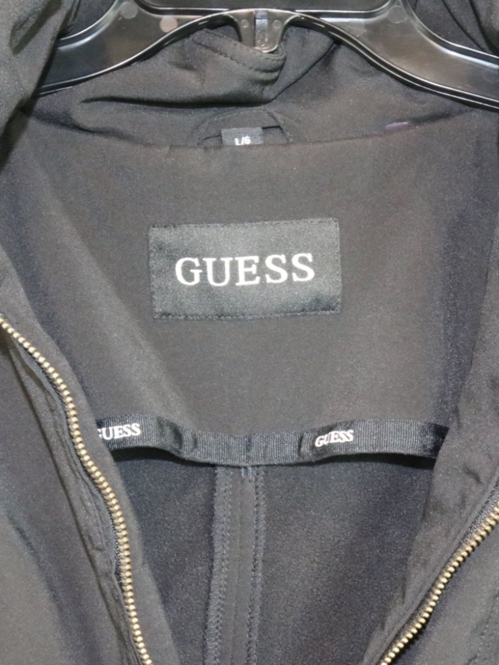 GUESS Women's Softshell Coat with Hood - Large Logoed ,Black. Ex. Condition! - Picture 6 of 11